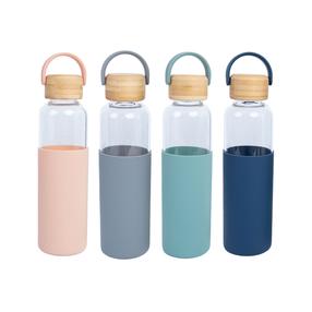 Ūdens pudele Home4you Glass DH80002, (krāsa/dizains tiek izvēlēts nejauši), stikls/bambuss, 0.55 l
