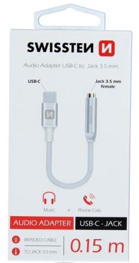 Adapteris Swissten USB-C to 3.5mm USB-C, 3.5 mm, 0.15 m, sudraba krās.
