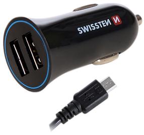 Automobilinis įkroviklis Swissten, Micro USB/2 x USB, juoda sp.