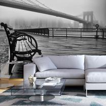 Fototapetas Artgeist Autumn Day In New York - Architecture Of A City Bridge In Foggy Weather 4XLNEW011431, 280 cm x 400 cm