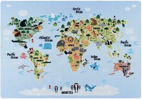 Paklājs iekštelpu Ayyildiz Play World Map Animals, daudzkrāsains/zila krās., 120 cm x 80 cm