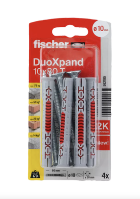 Tapa ar skrūvi Fischer DuoXpand, jumtiem/fasādēm/griestiem, 10 mm x 80 mm, 4 gab.