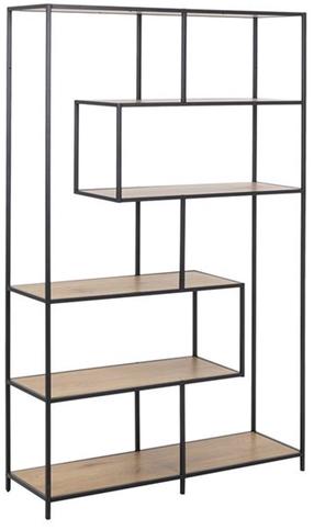 Pastatoma lentyna Home4you Seaford, ąžuolo sp./juoda sp., 185 cm x 35 cm x 114 cm