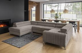 Kampinė sofa Louis Poco 7, pilka sp./šviesiai ruda sp., kairinė, 202 x 347 cm x 92 cm