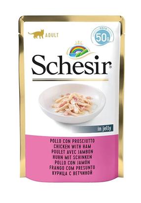 Šlapias kačių maistas Schesir, vištiena/kumpis, 0.050 kg