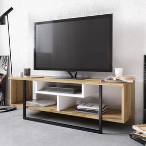 TV staliukas Kalune Design Asal, balta sp./riešuto sp., 119.4 cm x 35.2 cm x 40.2 cm
