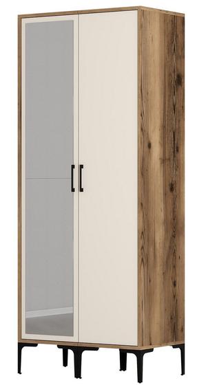 Skapis Kalune Design Kumsal RS, krēmkrāsa/valriekstu krās., 47.5 cm x 80 cm x 201.4 cm, ar spoguli