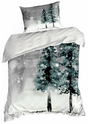 Kalėdinis patalynės užvalkalų komplektas Forest PTS-013, baltas/žalias/pilkas, 140 x 200 cm