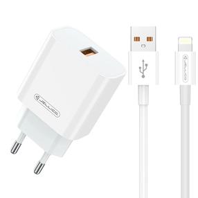 Kelioninis įkroviklis Jellico AK-165, Lightning/USB Type A, 100 cm, balta sp., 22.5 W