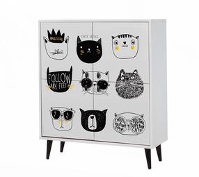 Spintelė Kalune Design Cats 869VEL3986, balta sp./juoda sp., 36 cm x 95 cm x 111 cm