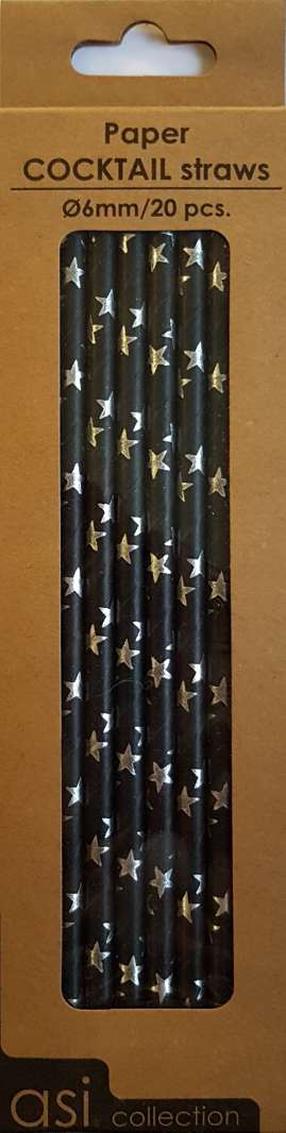 Salmiņi Asi Collection Cocktail Straws, 21 cm, papīrs, melna krās., 20 gab.