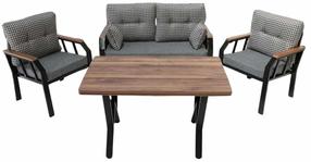 Lauko baldų komplektas Kalune Design Nergiz, balta sp./juoda sp./medžio sp., 4 vietų