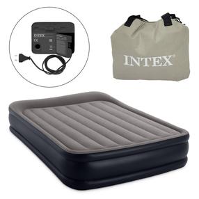 Pripučiamas čiužinys su pompa Intex Dura-Beam Deluxe, mėlyna sp./pilka sp., 203 cm x 152 cm x 42 cm