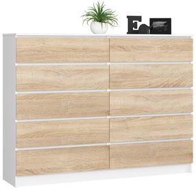 Komoda Akord K160 K160 10SZ, balta sp./sonoma ąžuolo sp., 121 cm x 160 cm x 40 cm