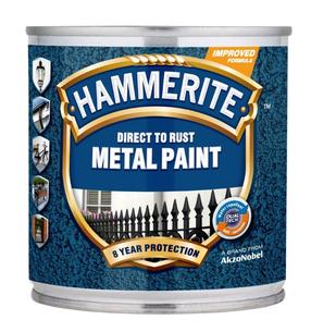 Emaljas krāsa, aizsargā metāla konstrukcijas pret koroziju Hammerite Hammered, spīdīga, 0.25 l, sudrabaini pelēka krās.