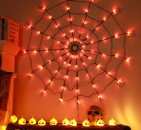 Dekoratīvā zirnekļa tīkla virtene 70 LED, oranžā krāsā