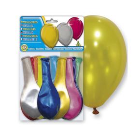 Balons ovāls Metallic, daudzkrāsaina, 12 gab.