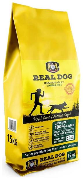 Сухой корм для собак Real Dog Sensitive Adult, баранина/рис, 15 кг