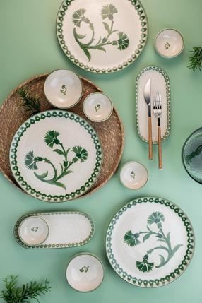 Pusdienu servīze Hermia NPMOD14KH880801, porcelāna, zaļa krās., 14 gab.