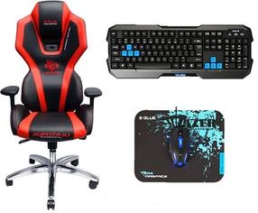 Žaidimų kėdė E-Blue Auroza X1 LED EEC301REAA-EA + Polygon Gaming Set, 44.5 x 52, juoda sp./raudona sp.