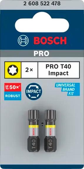 Набор битов для отверток Bosch Pro Impact T, T40, 25 мм, 1/4"