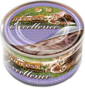 Mitrā kaķu barība Princess Excellence, zivs/vistas gaļa/tunzivis, 0.07 kg