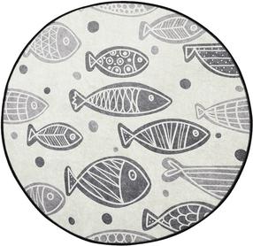 Vonios grindų kilimėlis Foutastic Fish 359CHL1455, balta sp./pilka sp., 100 cm x 100 cm, Ø 100 cm