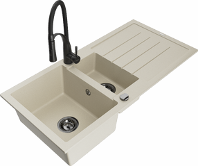 Plautuvė su virtuviniu maišytuvu Mexen Andres Beige+Black, granitas, 100 cm x 50 cm x 20 cm, beige+black sp.