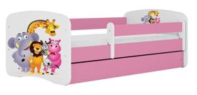 Bērnu gulta Kocot Kids Babydreams Zoo, balta krās./rozā krās., 80 x 180 cm, bez veļas kastes, ar matraci