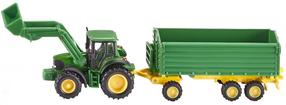 Žaisliniai traktoriai su priedais Siku John Deere With Front Loader & Trailer 1843, 1:87, geltona sp./žalia sp.