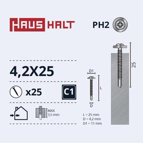 Isekeermestavad kruvid Haushalt, 4.2 mm x 25 mm, 25 tk