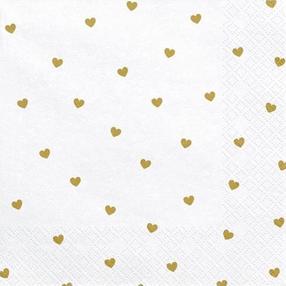Popierinės servetėlės Party Deco Hearts, 33 cm x 33 cm, aukso sp./balta sp., 20 vnt.