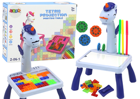 Bērnu spēļu galds, vienradzis Tetris Projection Painting Table 2-in-1, zila krās.