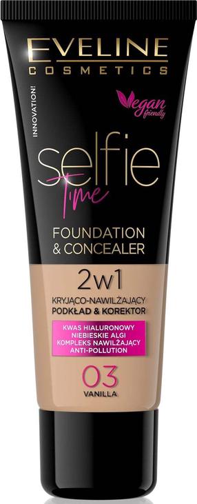 Skystas makiažo pagrindas Eveline Selfie Time, 03 vanilla, 30 ml