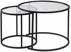 Kavos staliukas Nordure Aurum, skaidrus/juodas, 42 - 60 cm x 60 cm x 39 - 43 cm, 2 vnt.