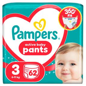 Sauskelnės-kelnaitės Pampers Pants, 3 dydis, 6 - 11 kg, 62 vnt.