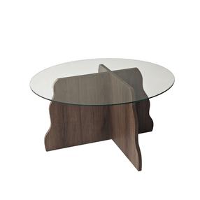 Kavos staliukas Kalune Design Butterfly, riešuto sp./skaidri sp., 75 cm x 75 cm x 40 cm