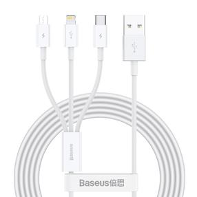 Vads Baseus USB - Lightning/USB-C/microUSB, Lightning/Micro USB/USB/USB-C, 150 cm, balta krās.
