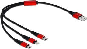 Kabelis Delock USB - USB-C/Micro-USB/Lightning 85891 USB, USB-C/Micro-USB/Lightning, 0.3 m, melna krās./sarkana krās.