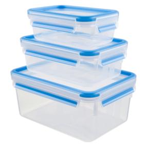 Dėžutė maistui Tefal Masterseal Fresh Box Set Rectangle, 0.5 - 2.3 l, skaidri sp./žydra sp., 3 vnt.