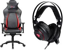 Spēļu krēsls Red Fighter C2 + H3 Headphones, 54 x 57.5 x 135.5 - 143 cm, melna krās./sarkana krās.
