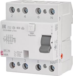 Srovės nuotėkio rėlė ETI EFI-P4 10kA, 4P, 40 A, 415 V, 30 mA