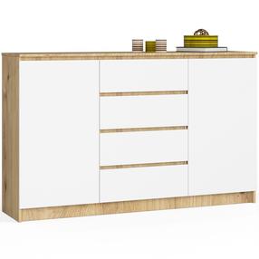 Komoda Akord K160 2D 4SZ CLP, ąžuolo sp./balta sp., 99 cm x 160 cm x 40 cm