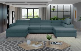 Kampinė sofa Josette Grande 75, mėlyna sp., dešininė, 200 x 370 cm x 98 cm