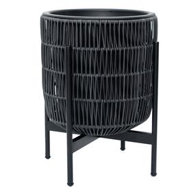 Gėlių vazonas Home4you Wicker 38109, plastikinis/metalas, Ø 38 cm, juoda sp.