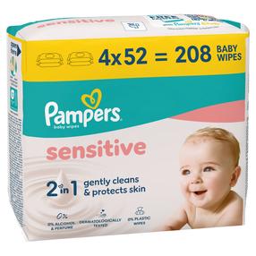 Bērnu salvetes, ādas tīrīšanai, bērniem Pampers Sensitive, 4 x 52 gab.
