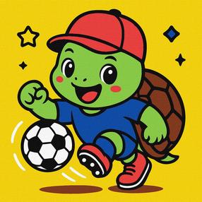 Tapymas pagal skaičius Ideyka Turtle Playing Football, įvairių spalvų