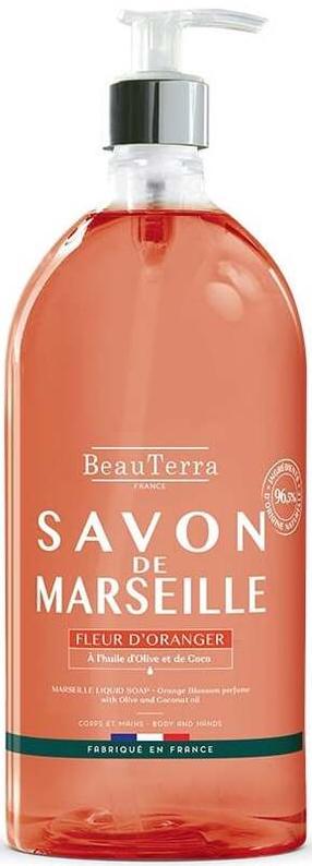 Šķidrās ziepes with glycerin Beauterra Marseille, apelsīna zieds, 1000 ml