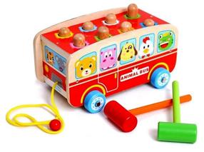 Puidust mäng haamriga Bus, 15 cm, mitmevärviline