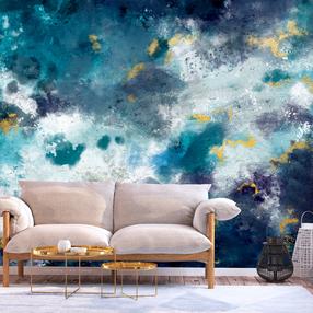 Fototapetas Artgeist Stormy Ocean - Abstract Blue Composition In Watercolour Style, 105 cm x 150 cm